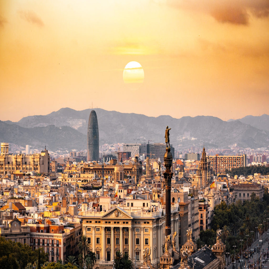 Sunset in Barcelona city centre